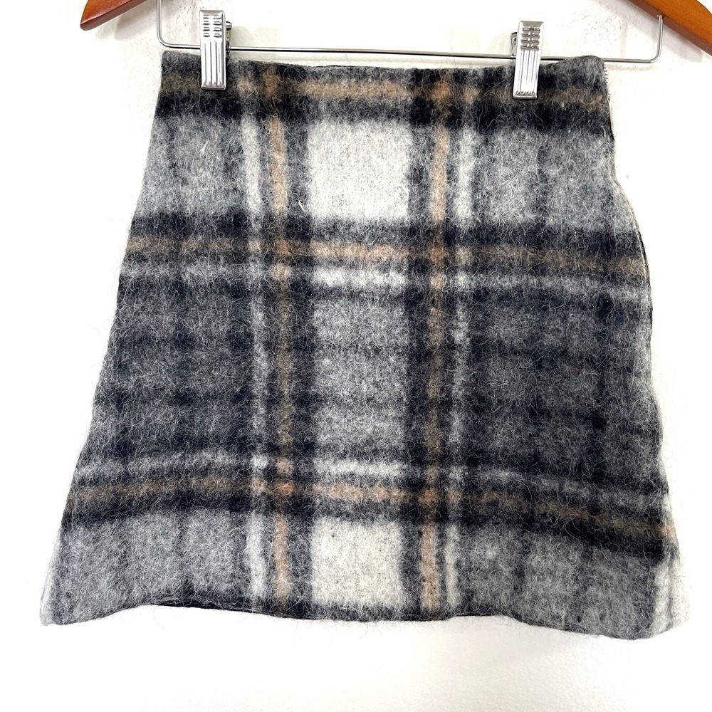 COS Womens Fuzzy Wool Plaid Mini Skirt‎ Size 2 Windowpane Preppy Academia School
